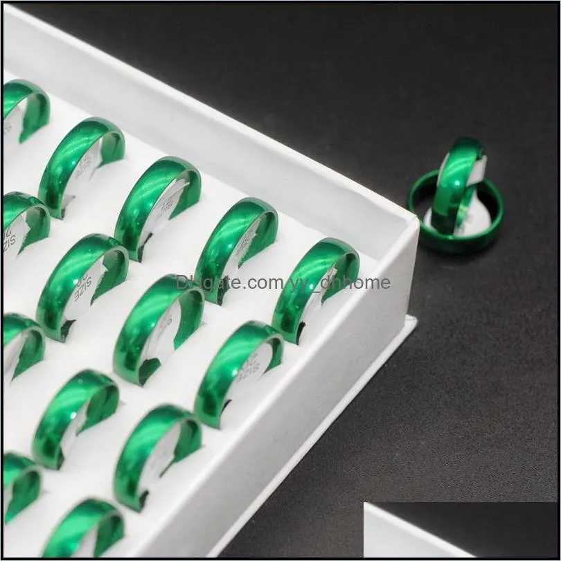 wholesale 30/50pcs est cute green band rings size 1721mm mix 6mm round no fade women girls punk rock hip hop lovers friends party gifts jewelry