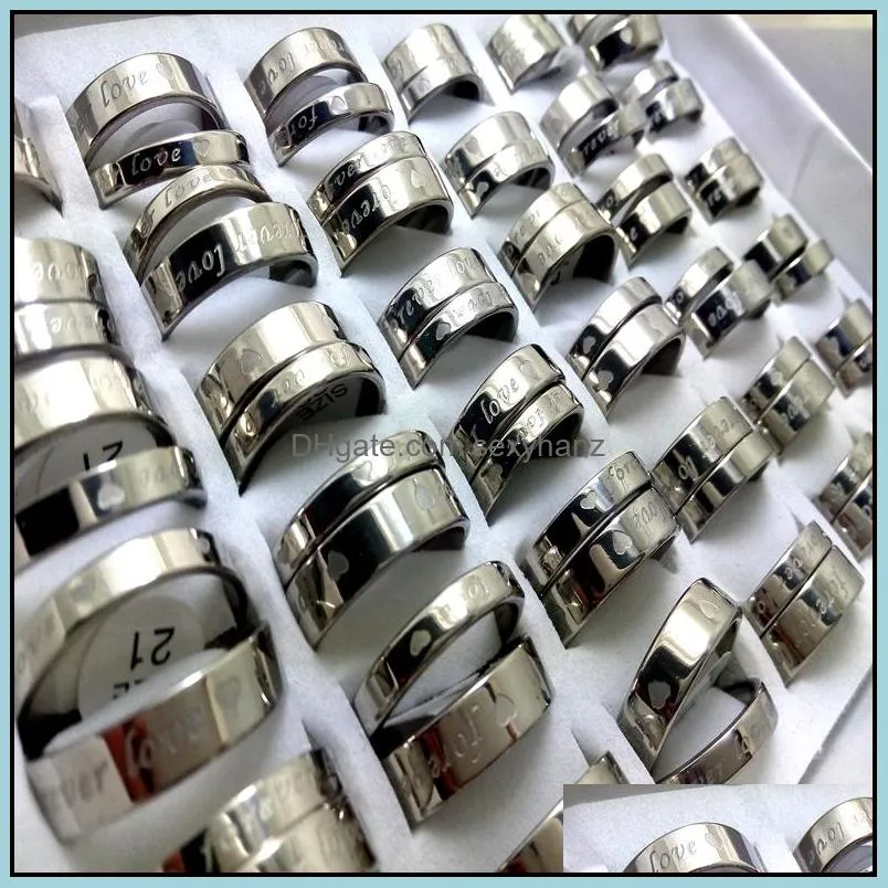 wholesale 24pcs 12 pairs 4/6mm engraved couples forever love 316l stainless steel rings fashion wedding band jewelry ring for man