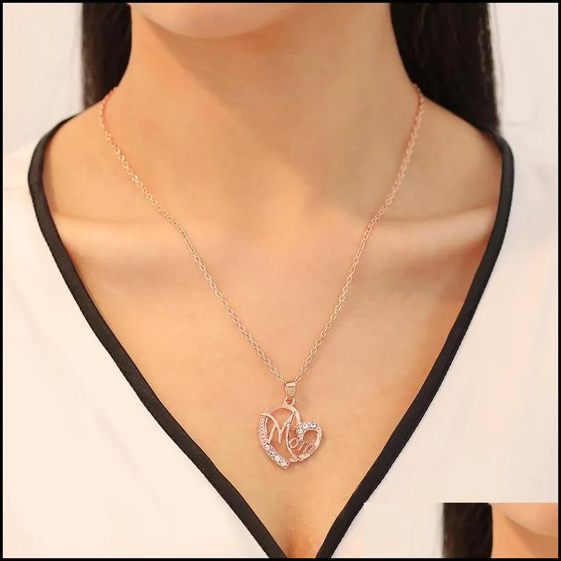 mom necklace mothers day gift for mom hollow out gold silver alloy metal crystals necklaces heart pendant necklace
