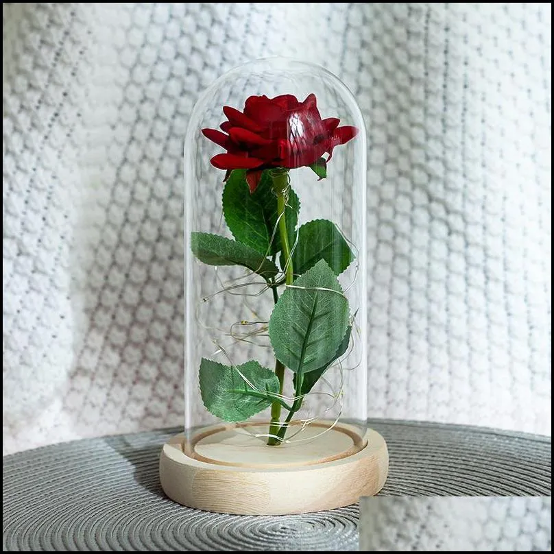 romantic eternal rose flower glass cover beauty and beast led battery lamp birthday valentines day mother gift home decoration