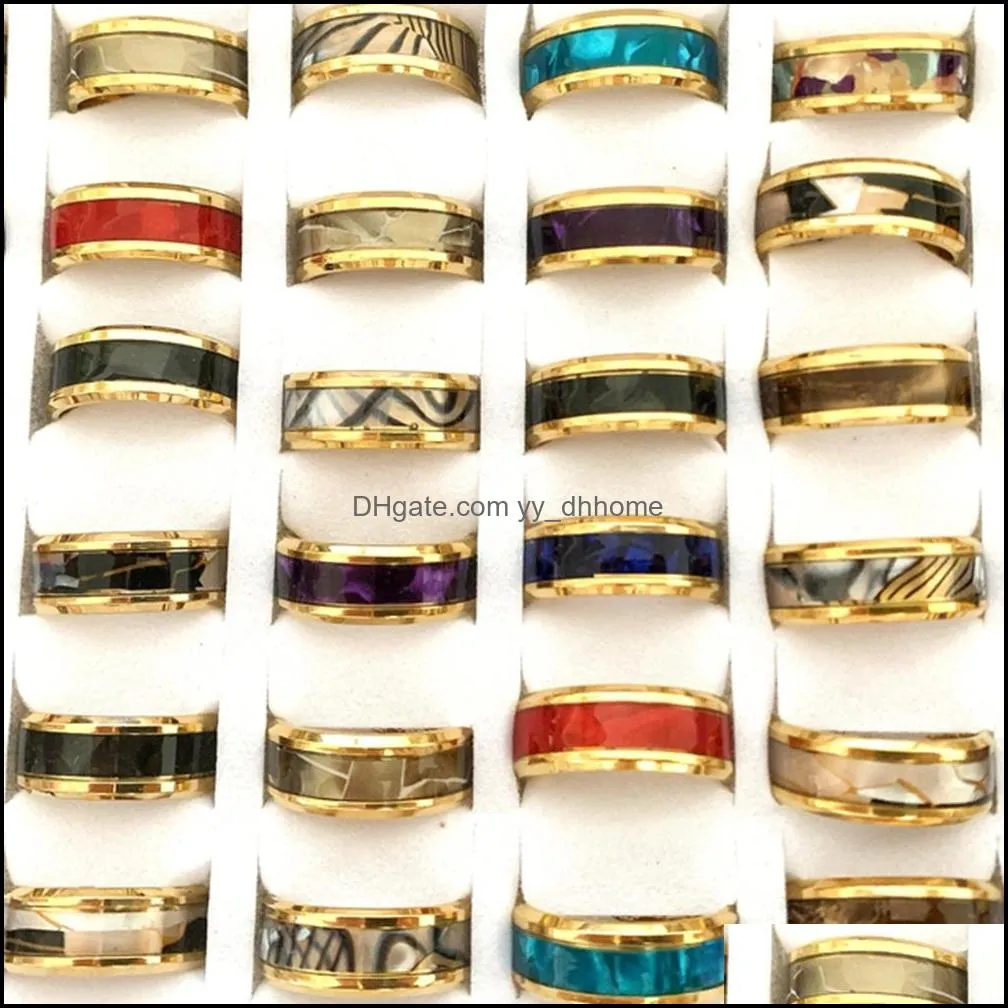 wholesale 36pcs abalone shell band stainless steel couple rings fashion silver gold mix for man women men party gifts jewelry