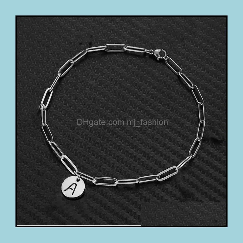26 letters initial bracelet stainless steel gold plated clip chain charm bracelets bangles for women