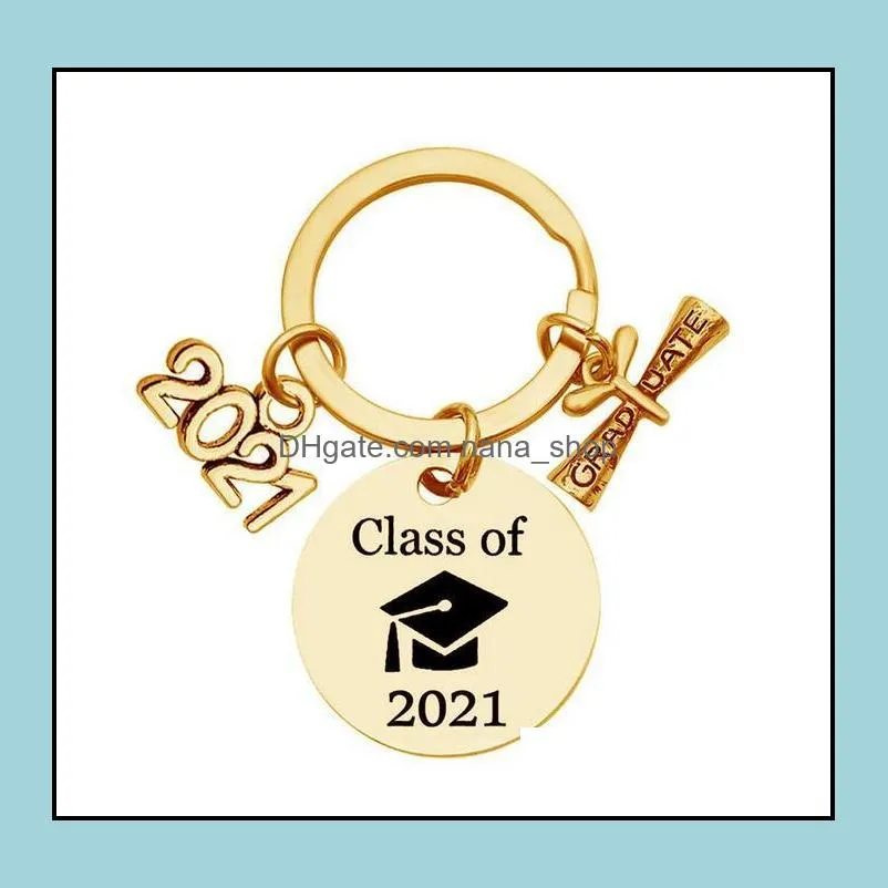 2021 stainless steel keychain pendant class of graduation season buckle plus scroll opening ceremony gift key ring 30mm wholesale