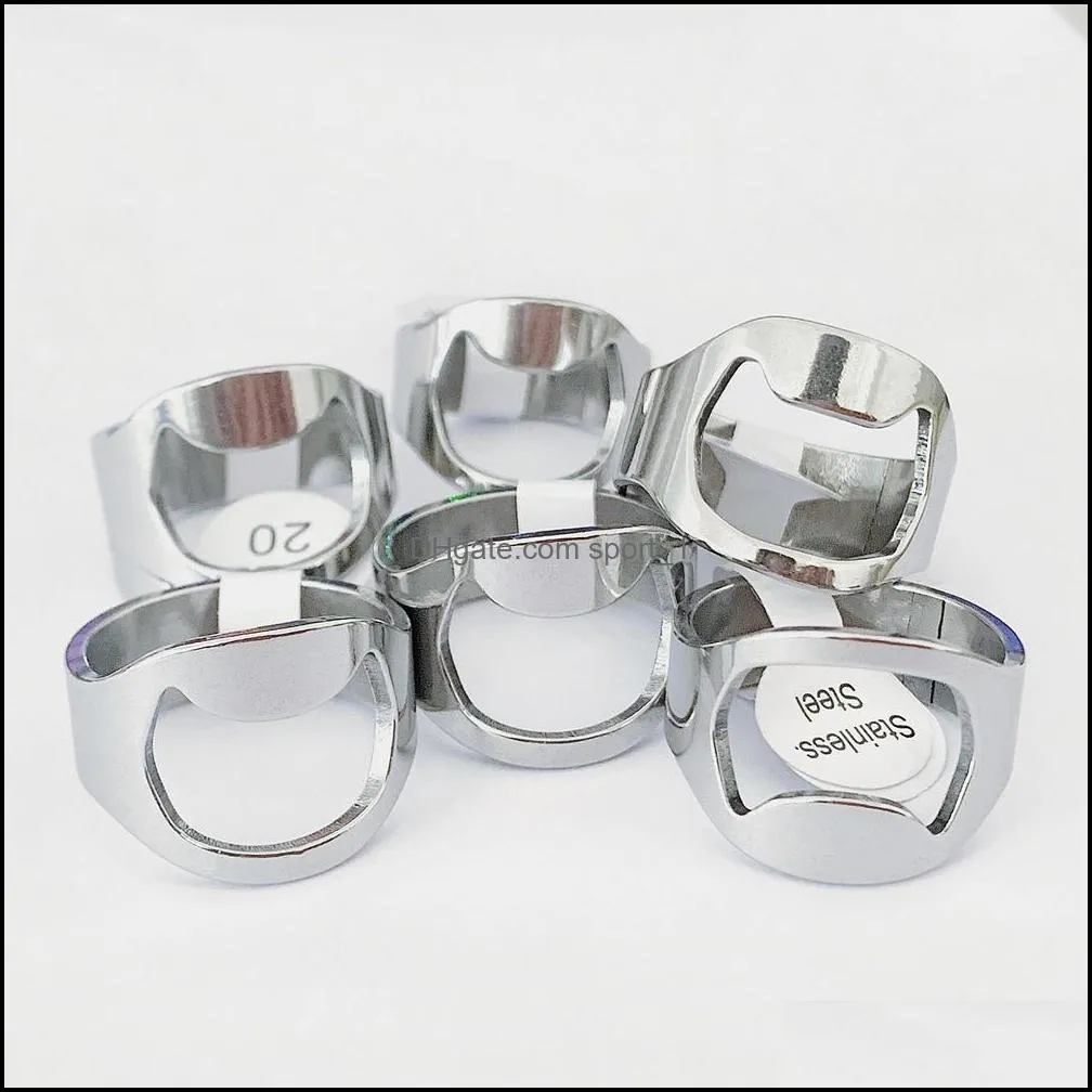 bulk lots 20pcs silver bottle opener stainless steel band rings fashion convenient men women party gifts jewelry