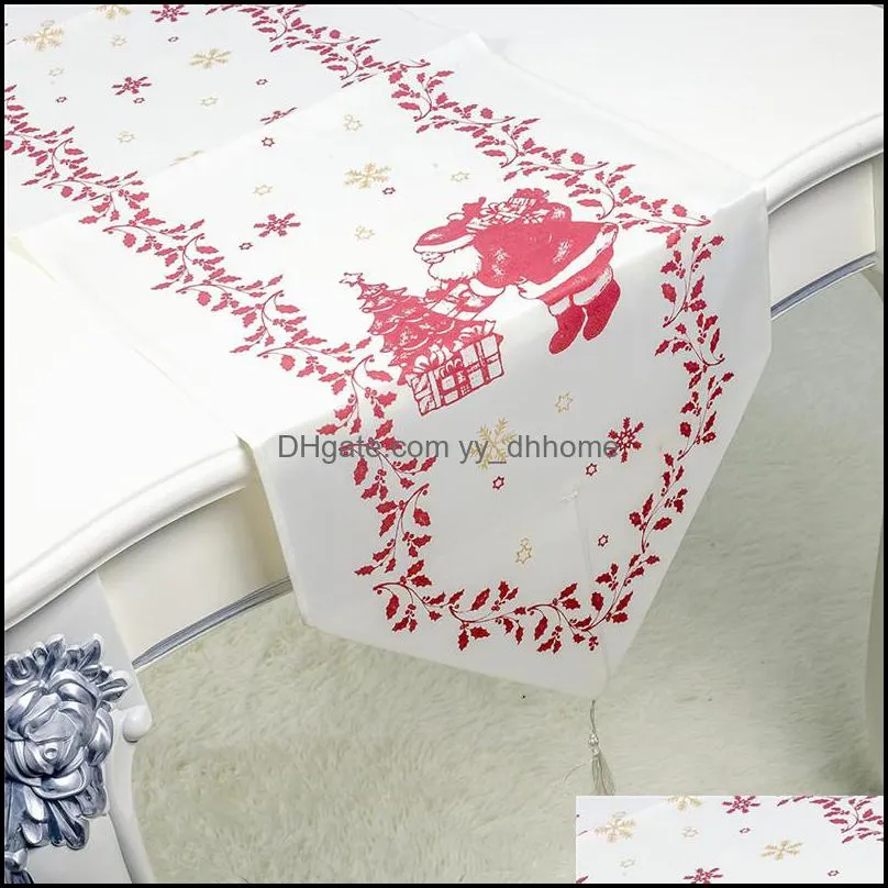 christmas table runner 35x200 cm red white elk snowflake tablecloth christmas party table flag xmas polyester table decor