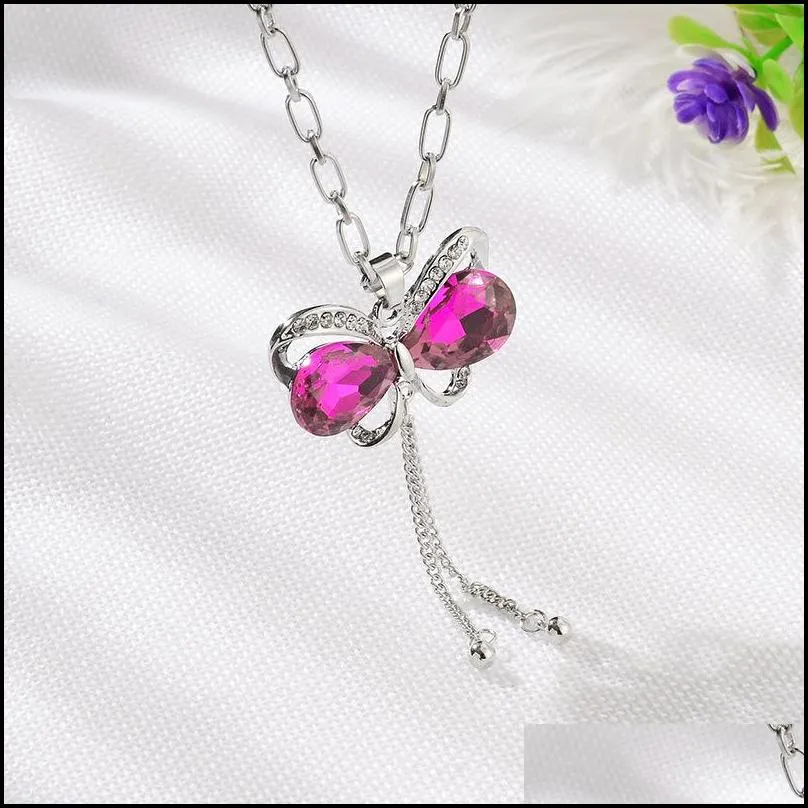 butterfly necklace classic crystals bijoux new fashion jewelry gift long tassel necklaces