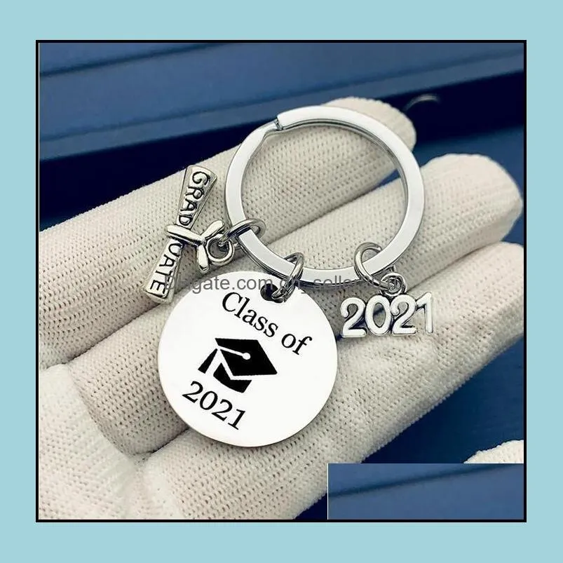 2021 stainless steel keychain pendant class of graduation season buckle plus scroll opening ceremony gift key ring 30mm