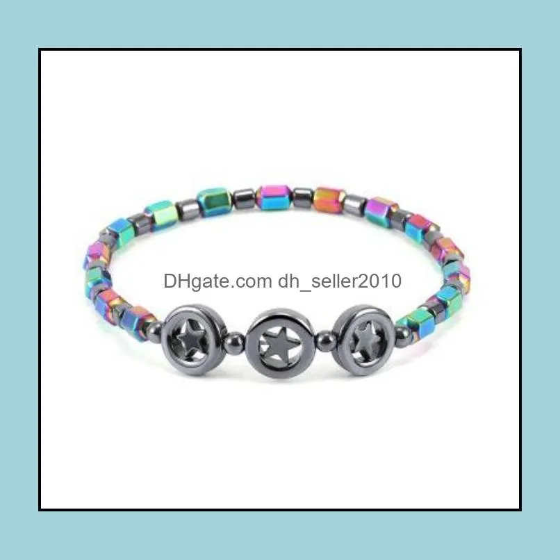 magnetic oval hematite stone bead anklets bracelet rainbow star women summer beach health energy healing anklets model foot jewelry