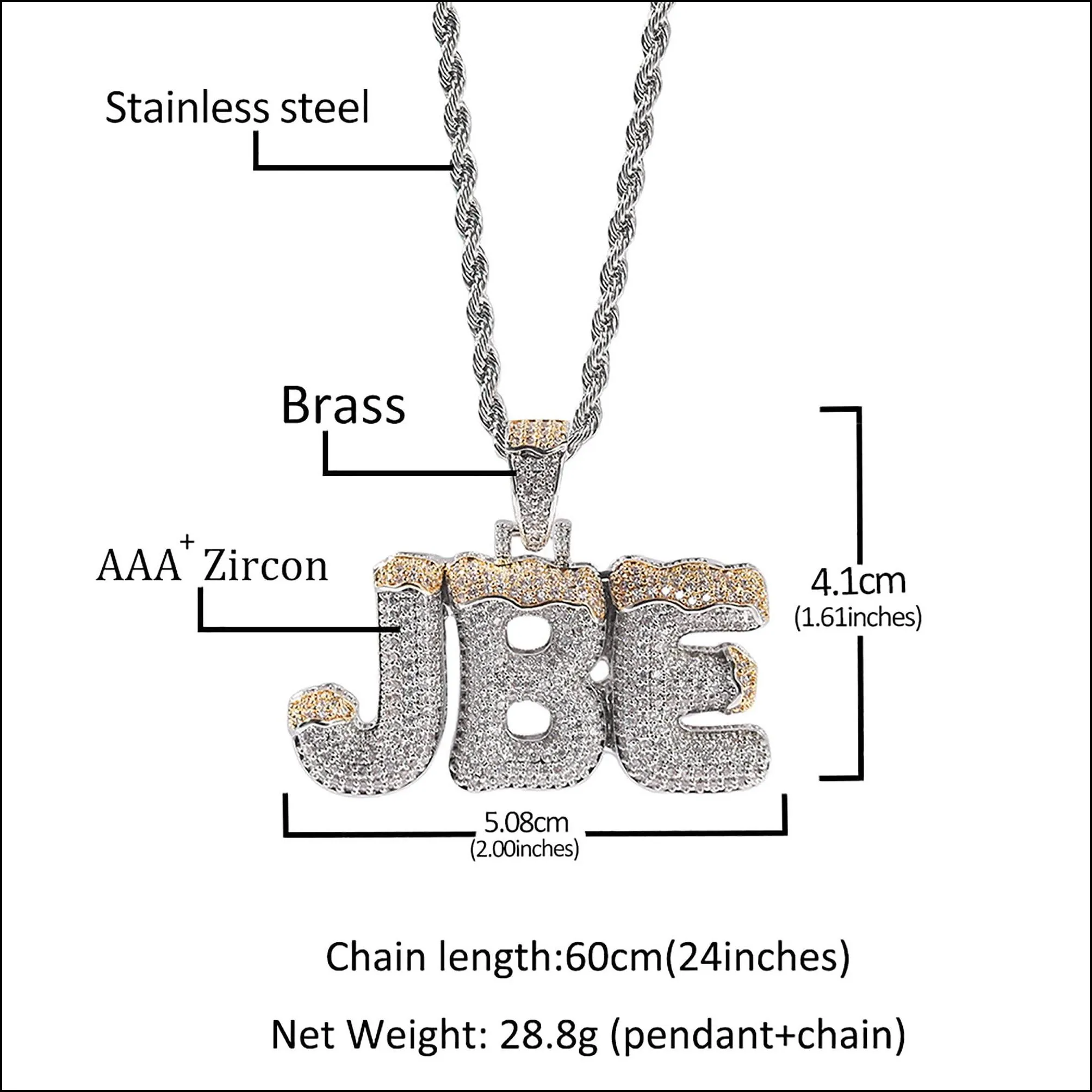 Pendant Necklaces Custom Bubble Letter Chain Iced Out Name Pendent Lab Diamond Cz Initial Sier Gold Personalized Hip Hop Jewelry With