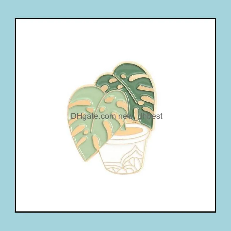 cute plant green metal brooches pin enamel brooches pins for women men gift fashion jewlery