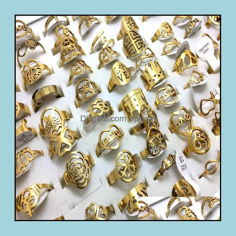 wholesale 100pcs assorted stainless steel rings fashion jewelry ring punk for man women lady girl party ring