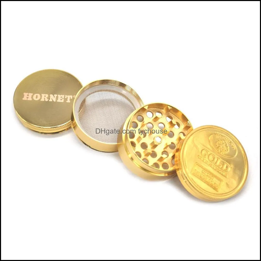 high quality 4 piece with pollen catcher gold zinc alloy metal herb grinder cigarette grinder tobacco spice crusher