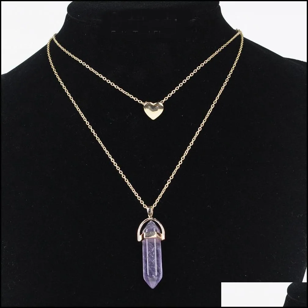 necklace gold jewelry healing crystals amethyst rose quartz chakra healing natural stone pendants gold chain necklaces