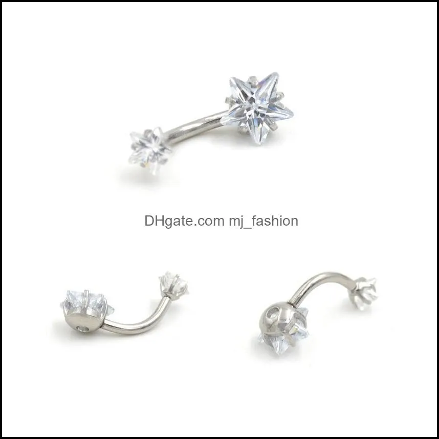 316l stainless steel double crystal star gold belly ring piercing jewelry cubic zircon bell button rings