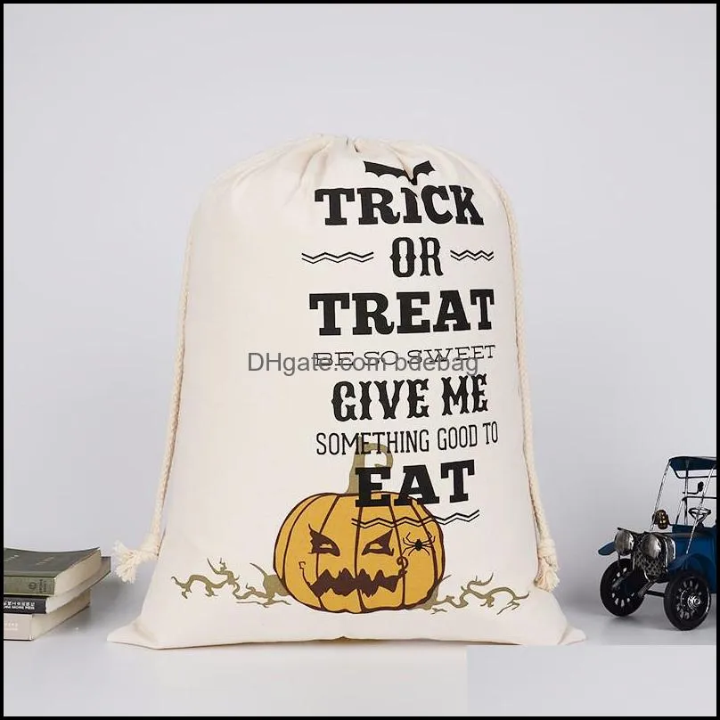 halloween party canvas drawstring bag trick or treat pumpkin candy sacks reusable bulk goody bags