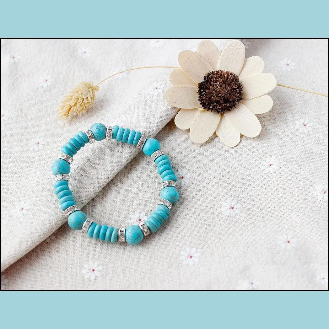 charm bracelets sweet bohemia stylish shiny hand shape turquoise beads charming bracelet handmade accessories bead bracelet