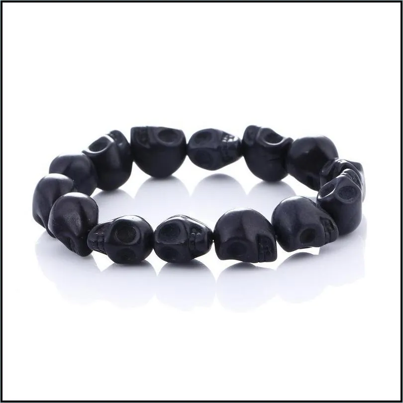 pretty skull bracelet fashion natural stones skull beads bracelet pulseira lava stone beads beautifully tiger eye stone beads men