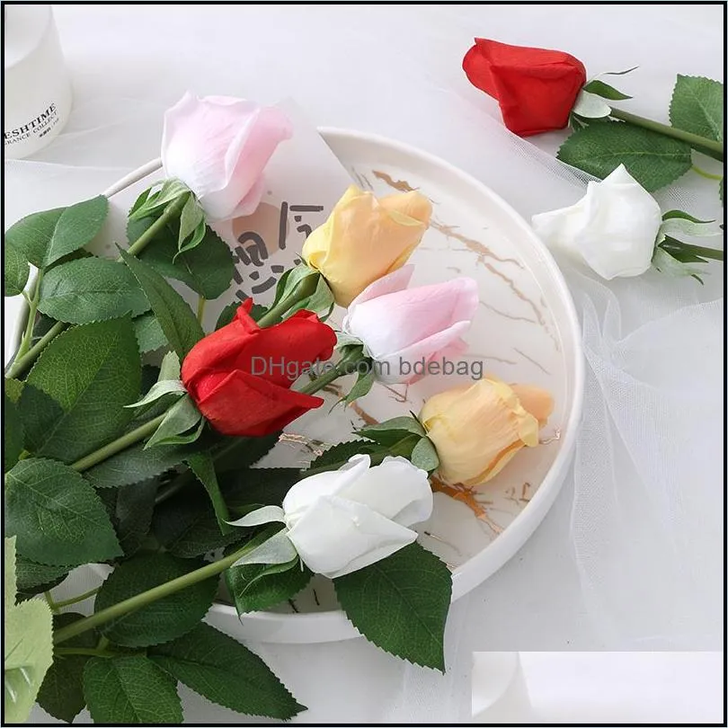 artificial rose flowers bud single stem realistic 11 colors silk rosebud for wedding home decor