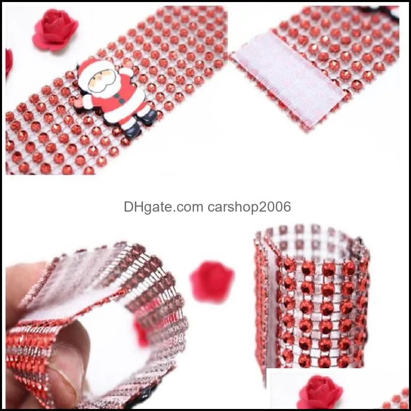 christmas napkin rings santa claus diamond party napkin holders banquet dinner christmas table decoration xmas mesh drill napkin ring