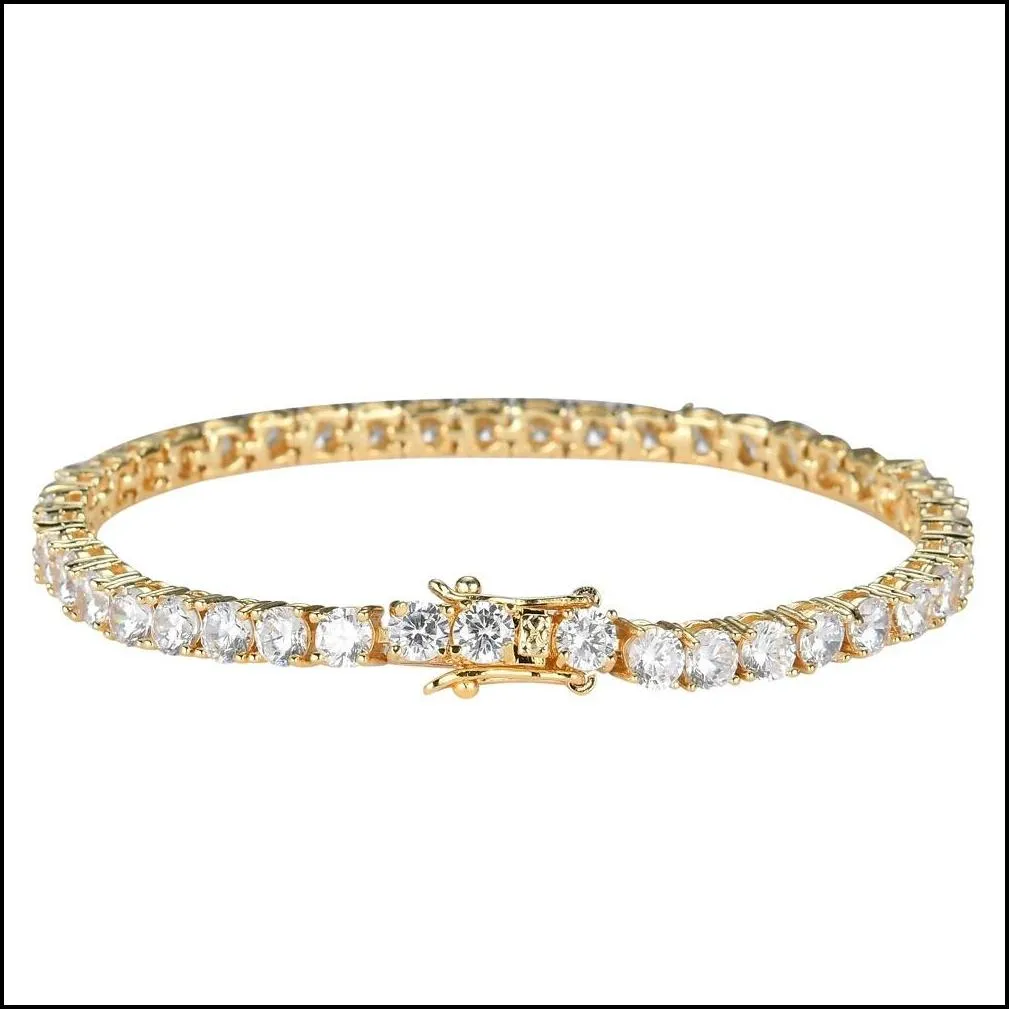 hip hop tennis diamonds chain bracelets for men fashion luxury copper zircons bracelet 7 inches 8 inches golden silver chains 238e