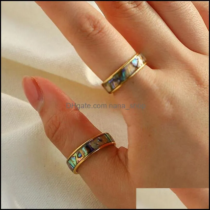 36pcs 6mm gold shell abalone stainless steel band rings mix fashion charm men women party gifts jewelry wholesale lots