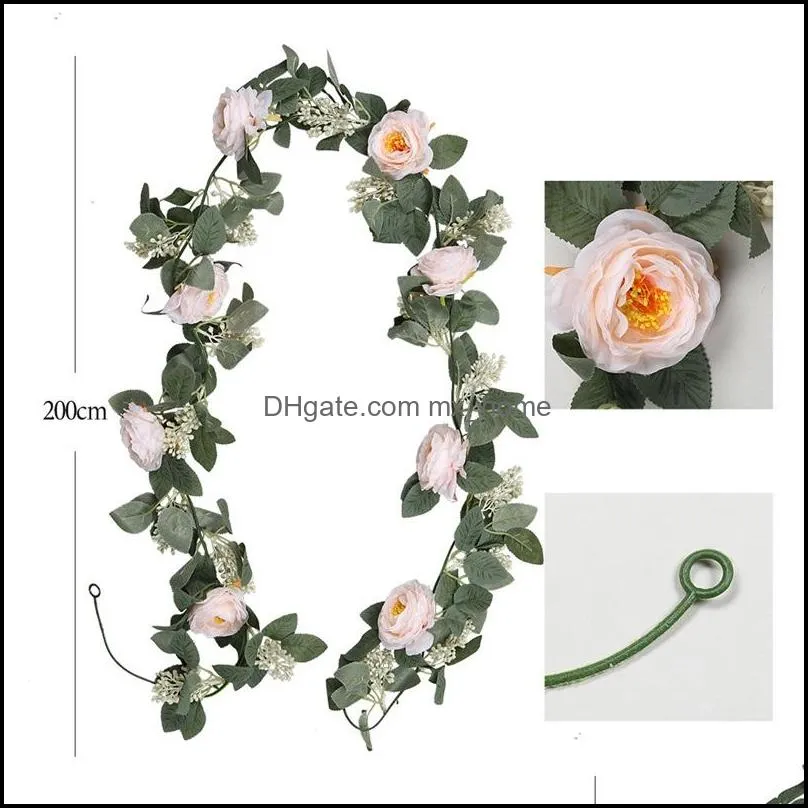 artificial flowers garland 200cm length vintage fake flower peony rose vine greenery decorative wall hanging plant for wedding arch door