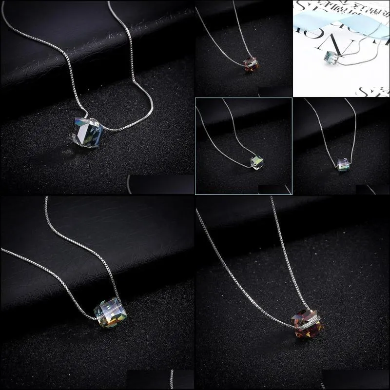 geometric square crystal necklace necklaces imitation zircon threedimensional square pendant chain necklace