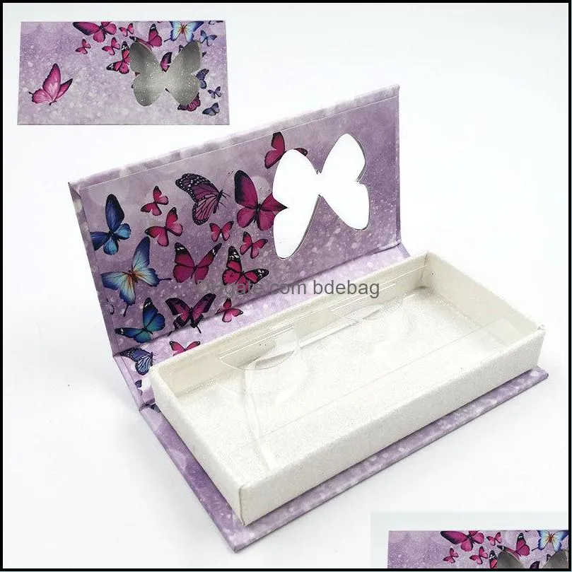 butterfly printed false eyelash packaging case empty glitter false eyelash magnetic mink eyelashes packaging box with tray