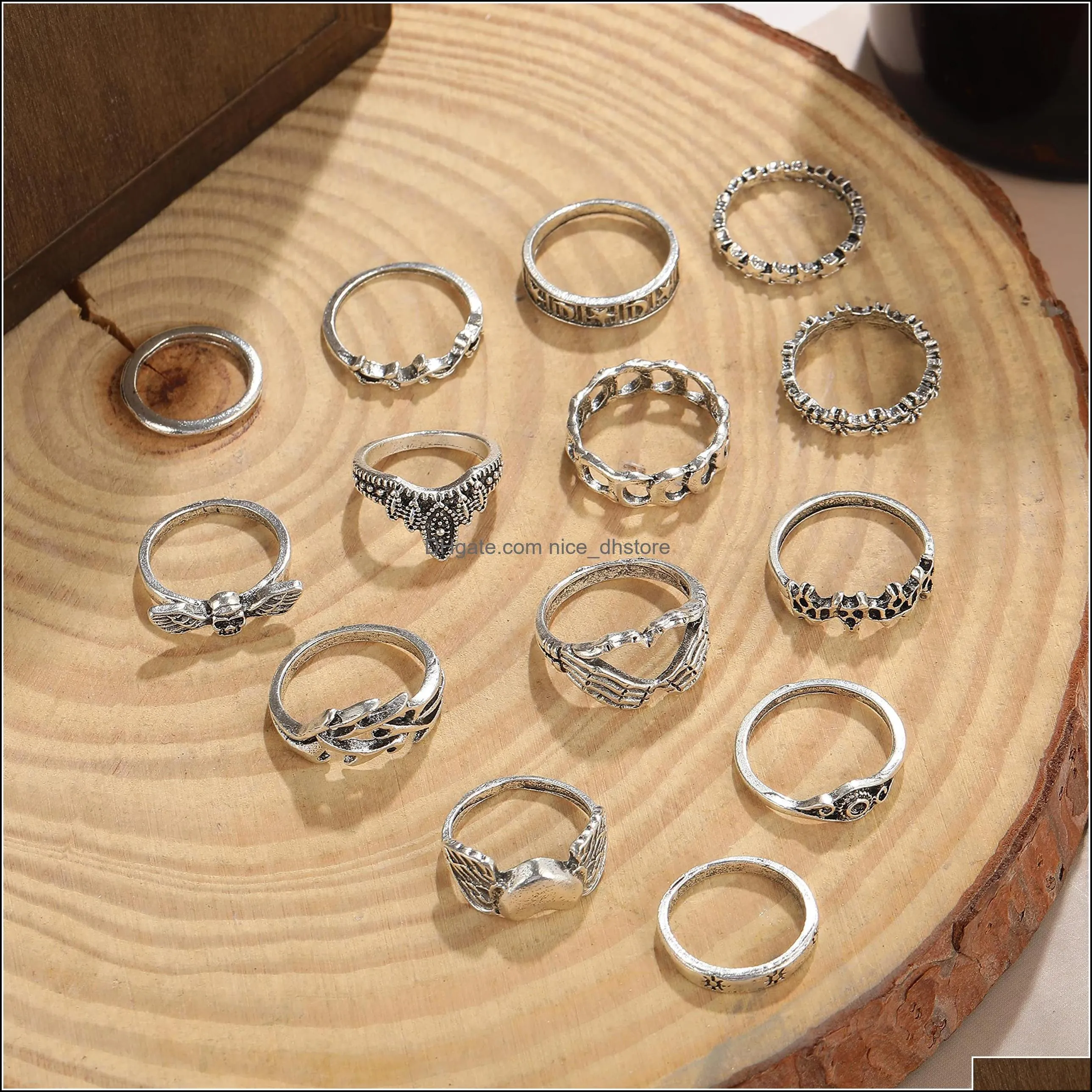 Band Rings Sier Vintage Goth Punk Set For Men Girls Women Cool Gothic Ring Pack Trendy Stackable Boho Chunky Knuckle Emo Fl Finger Ad