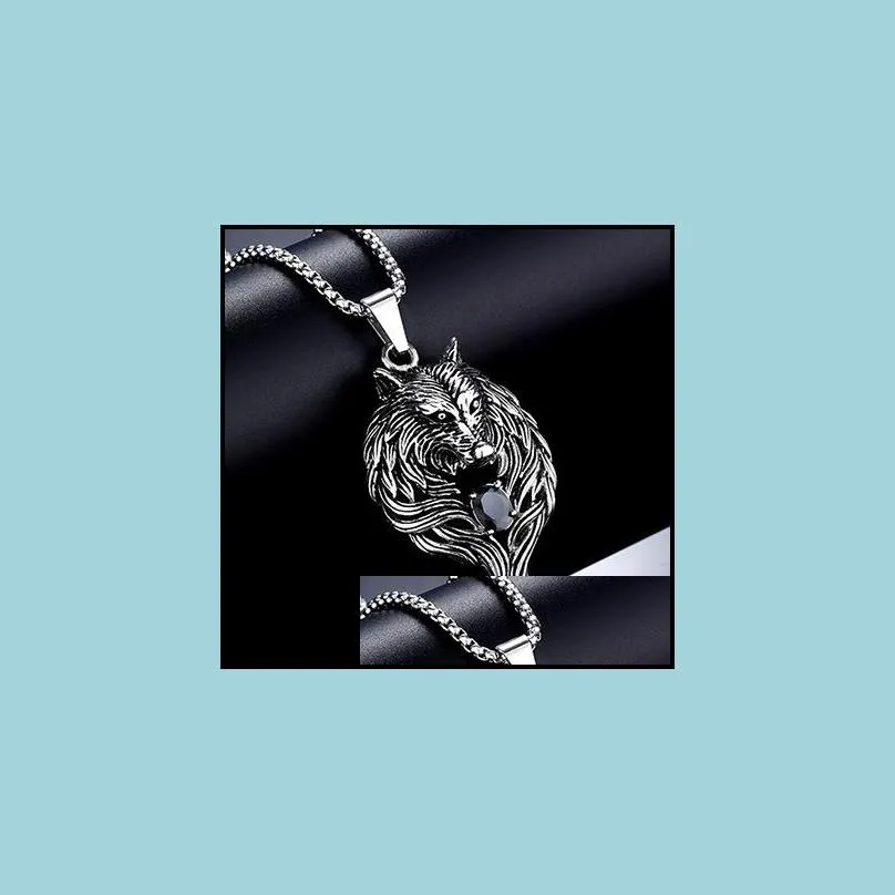 wolf head necklace for men women pendant erkek kolye biker cool jewelry animal charm wholesale vintage punk gift shipping