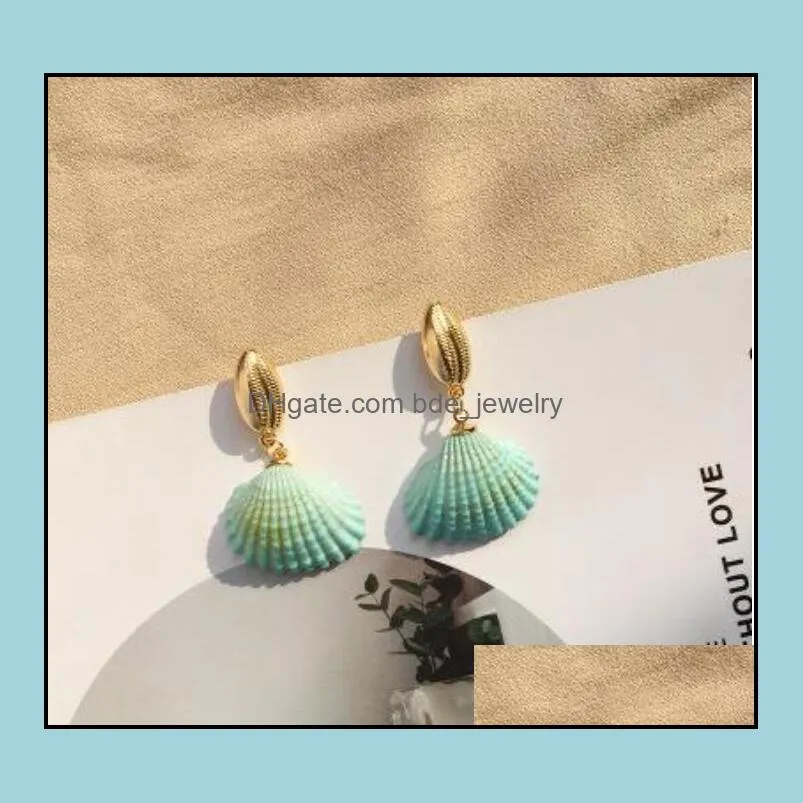  handmade shell dangle earrings bohemian gold irregular seashell conch earring for women girl lady beach holiday jewelry gift