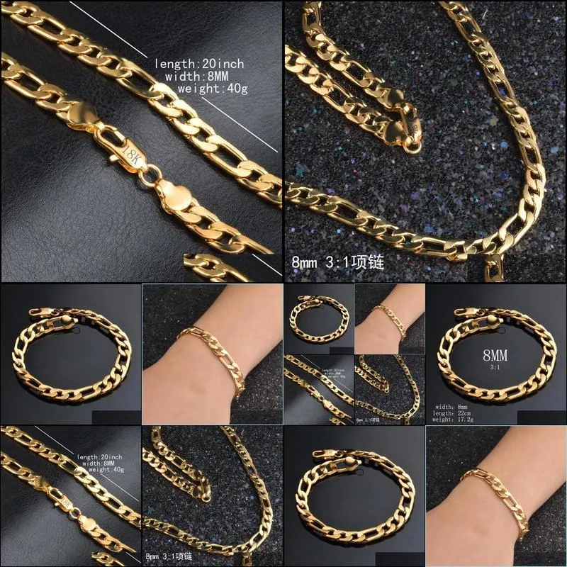 gold bracelet men 31nk chic bracelet explosion models 18k gold plating copper jewelry electroplating figaro 8mm mens bracelets