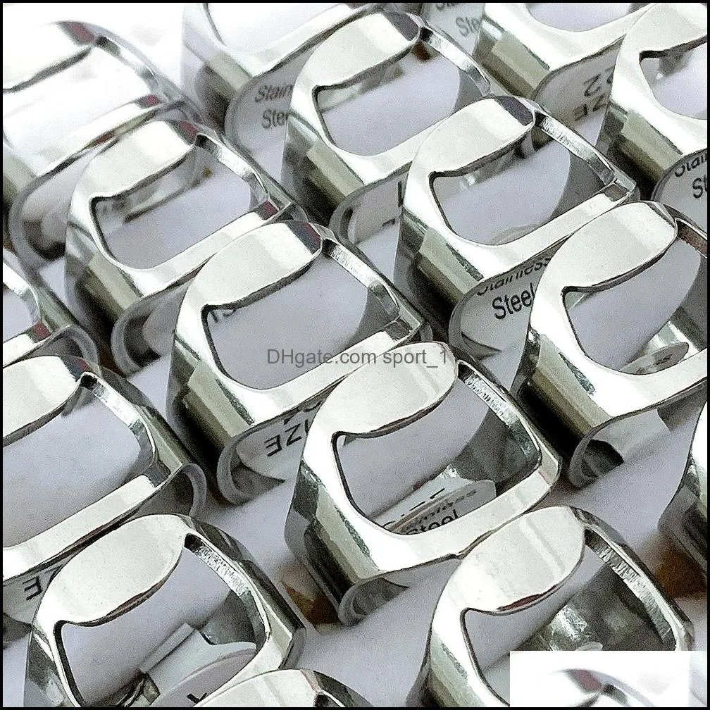 bulk lots 20pcs silver bottle opener stainless steel band rings fashion convenient men women party gifts jewelry