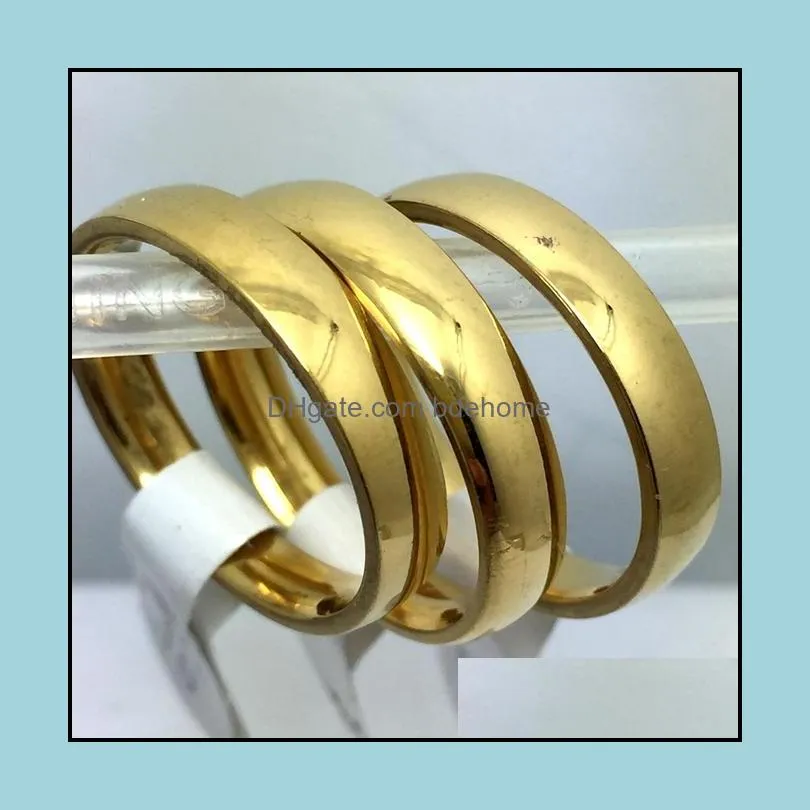 wholesale 50pcs 4mm simple band gold 316l wedding stainless steel rings jewelry finger ring comfortable fit