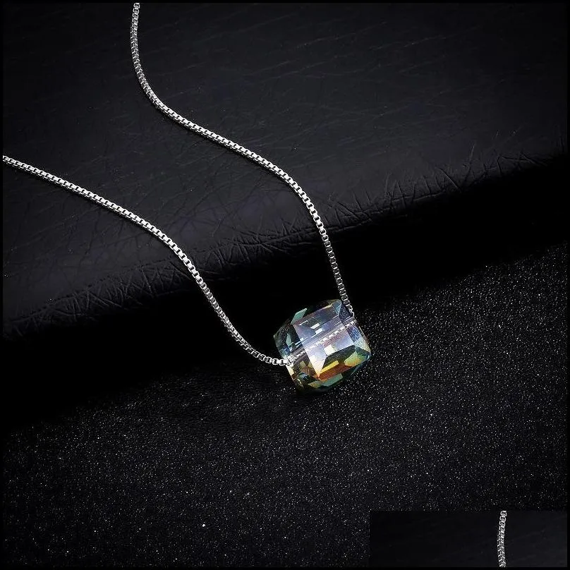 geometric square crystal necklace necklaces imitation zircon threedimensional square pendant chain necklace