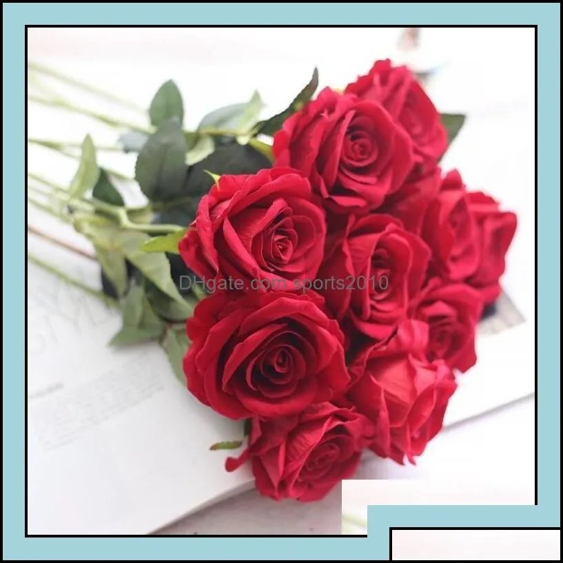 Decorative Wreaths Festive Home Gardensingle Red Veet Rose Artificial Flowers Wholesale Lovers Gifts Valentine Wedding Party Favor