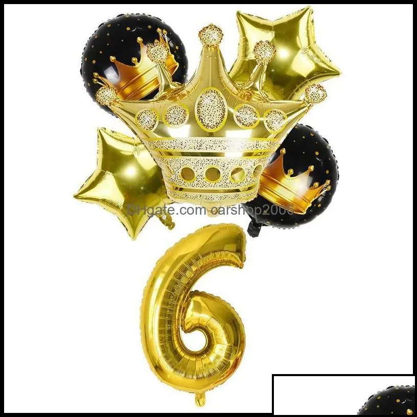Party Decoration 32Inch Gold Foil Number Balloon Digit Air Ballon Baby Shower Kids Birthday Festival Wedding Anniversary Crown Decor
