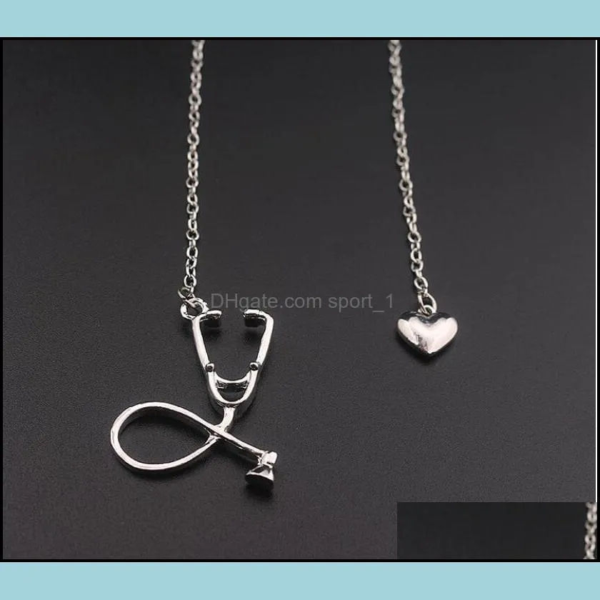 fashion medical jewelry alloy i love you heart pendant necklace stethoscope necklace for nurse doctor jewelry gift wholesale epacket