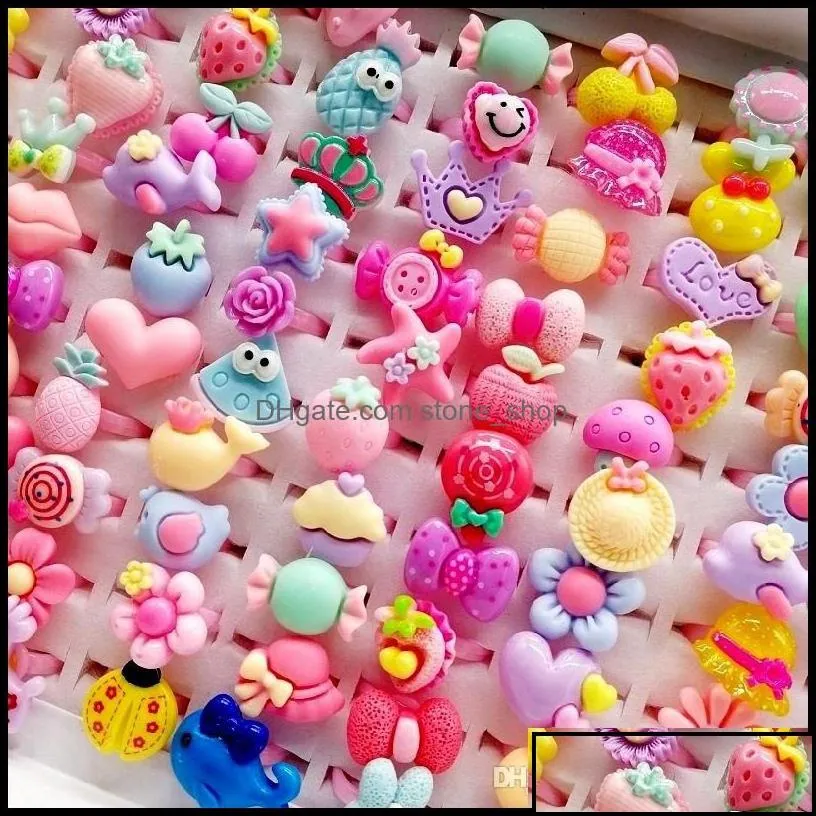 Band Rings Newest 500Pcs/Lot Children Cartoon Resin Finger Jewelrys Heart Shape Animals Flower Baby Girl Tangible S Charm K Stoneshop