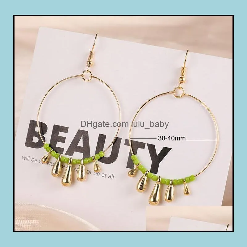  bohemia golden color round circle hoop earring with acrylic bead decoration simple circle earrings for women girls epacket 