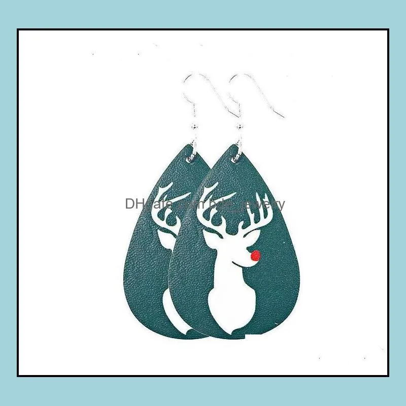 christmas leather earrings faux leather dangle drops earrings for women christmas tree bell deer drops earring for christmas gift