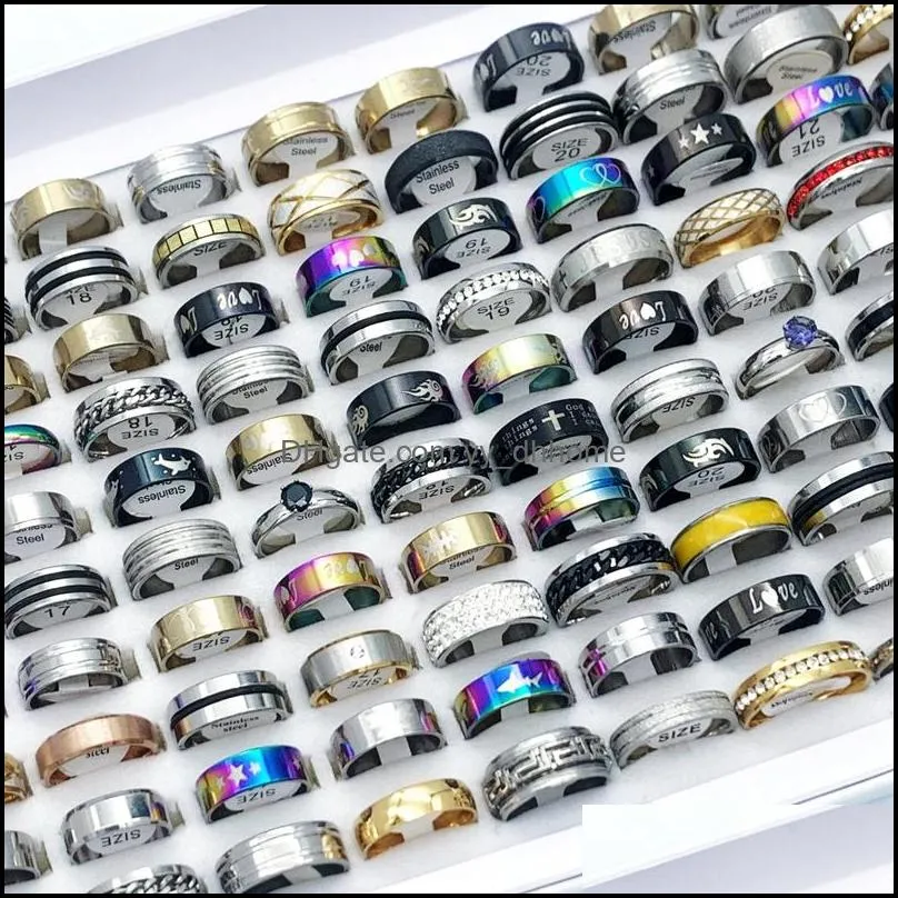 wholesale 100pcs/lot multistyle stainless steel zircon rings mix for women men charm fashion band accessories party gift jewelry