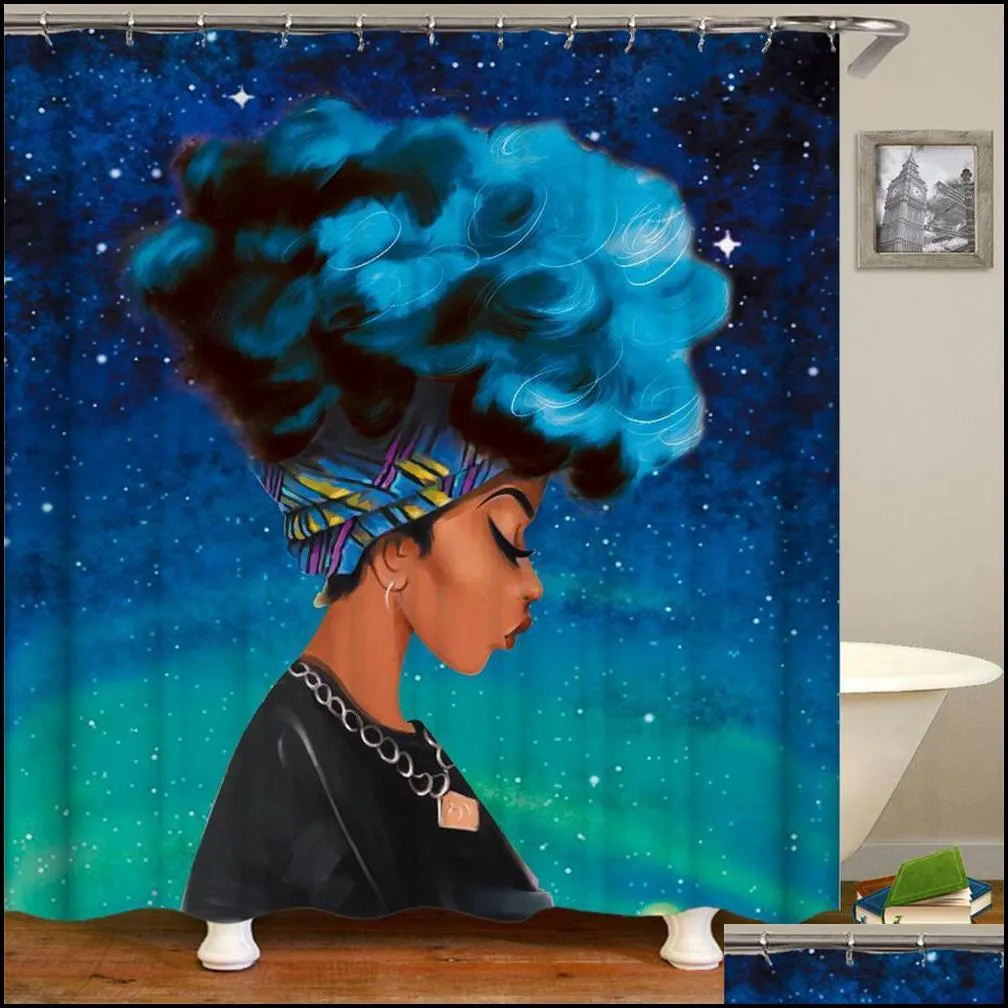 dafield african american shower curtain african american woman high quality polyester washable black woman girl shower curtain t200102