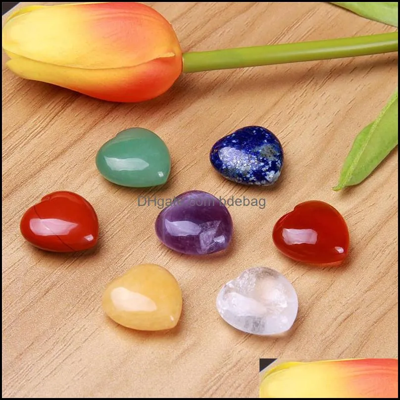 natural crystal chakra stone 7pcs set rose quartz heart shape crystal chakra healing gemstones home decoration