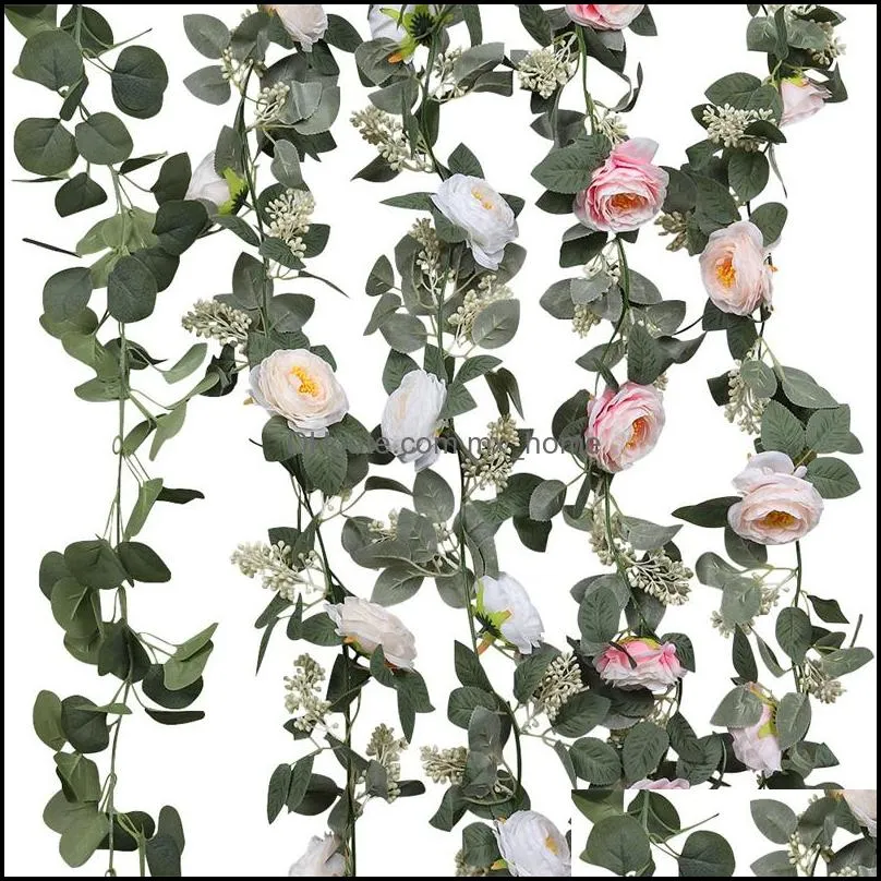 artificial flowers garland 200cm length vintage fake flower peony rose vine greenery decorative wall hanging plant for wedding arch door