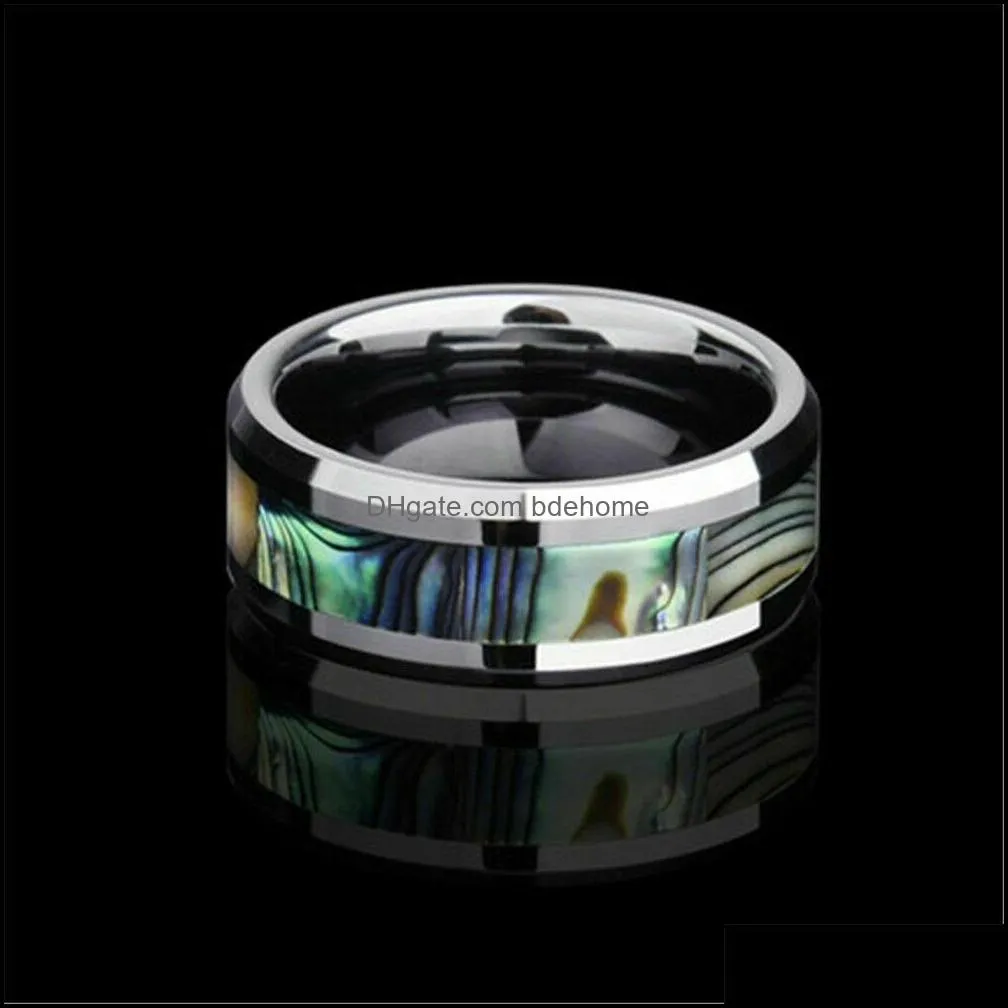 wholesale 50pcs 8mm abalone shell band stainless steel rings fashion jewelry summer ring for man women bulk lots