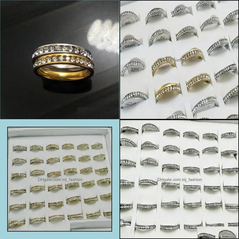 wholesale 30 pcs zircon from the round ring comfort fit stainless steel rings fashion band jewelry ring for man women