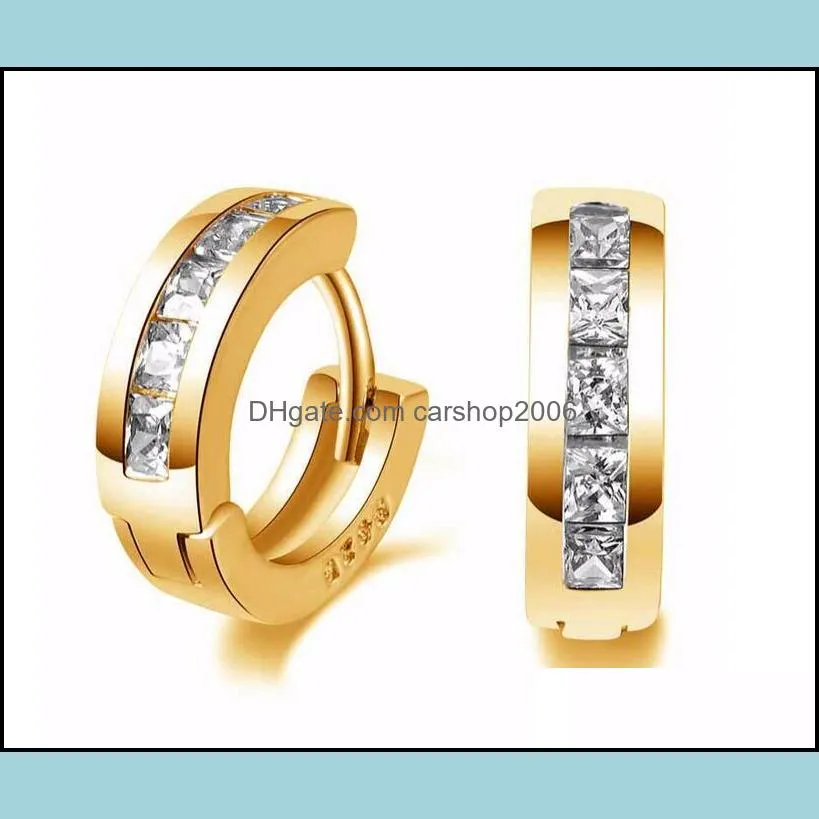 simple earrings man silver/gold small round square crystal hoop huggie earrings for women gift ship