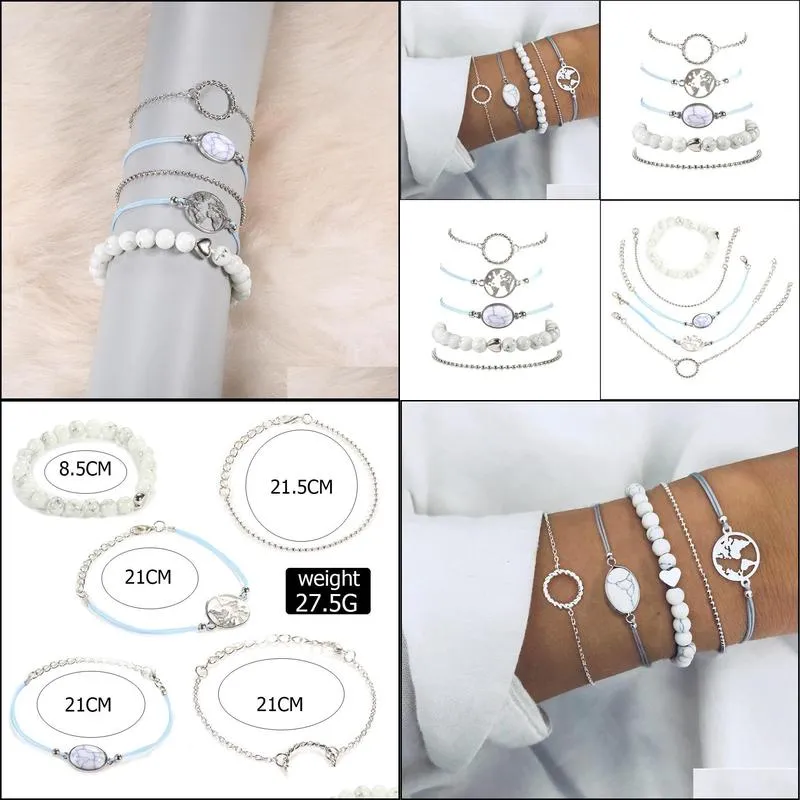bohemian beads charm bracelets set female party jewelry fashion shell map stone multilayer bracelet set