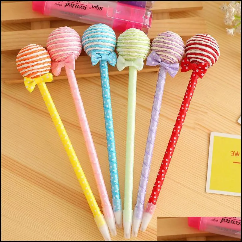 6 pcs/lot novelty plastic kawaii candy color pens shape ball point lollipop ballpoint pen cute stationery school supplies